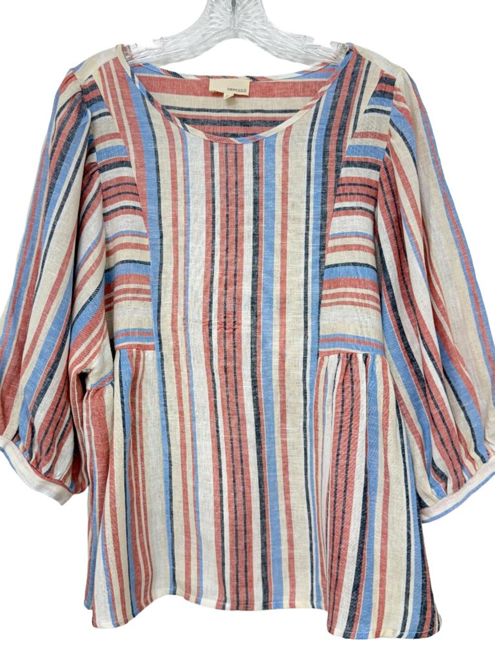 NWT Dept222 Indigo Surf Linen Blend Ballon Sleeve Tunic Women's Blouse Top Sz XL